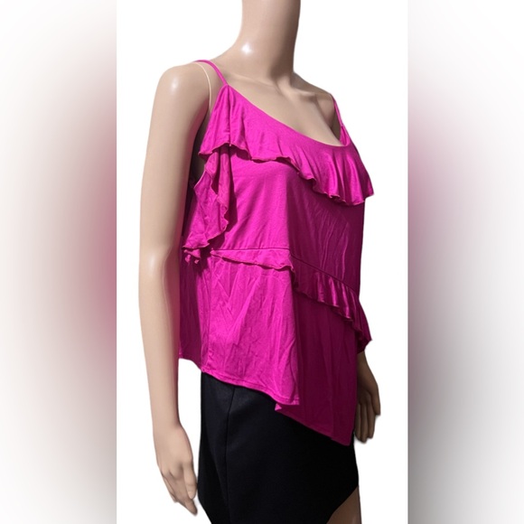 Anthropologie Asymmetrical Ruffle Cami Tank Top Hot Pink Raspberry Size … - Picture 5 of 10